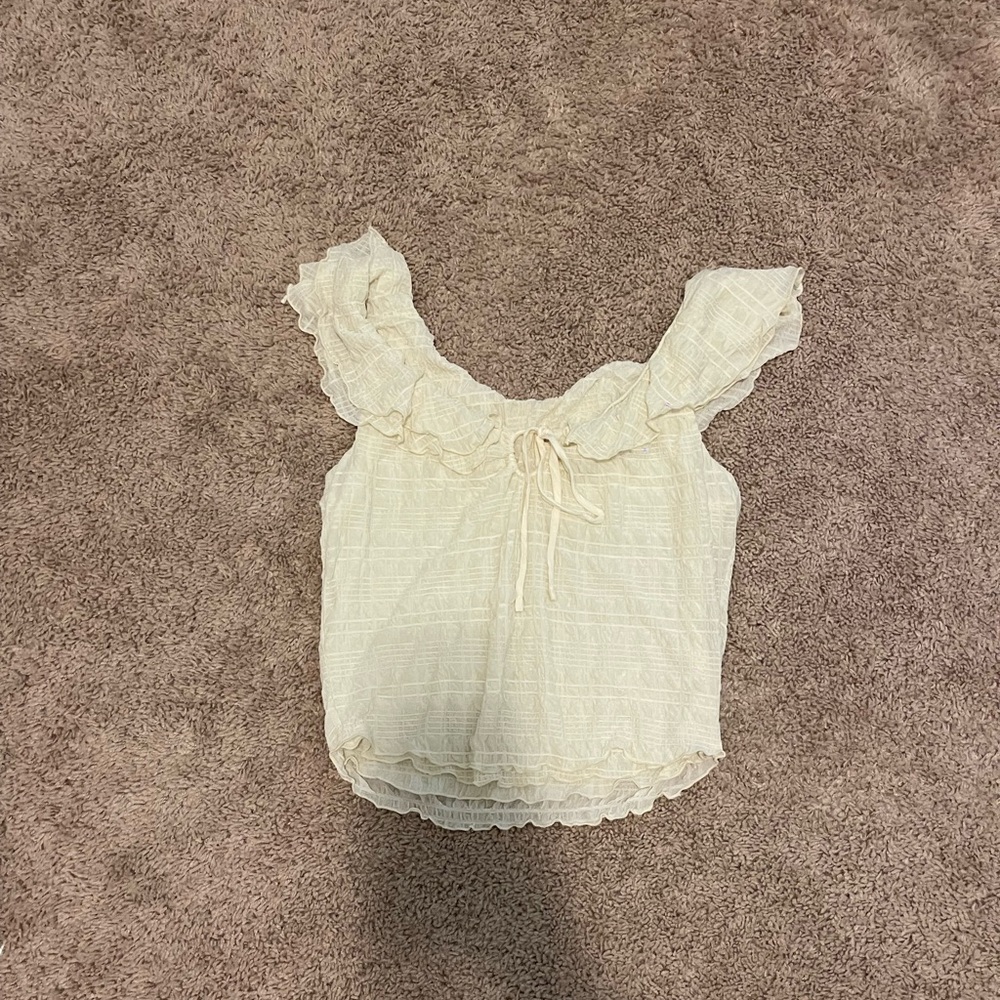 Free People Cream Short Sleeve Top